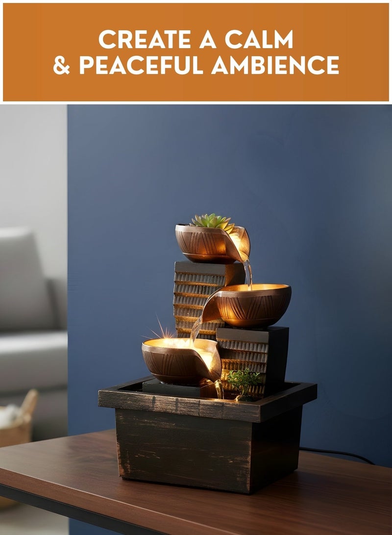 JUNI Indoor Tabletop Water Fountain with Artificial Plants – Decorative Flowing Water Ornament for Home Décor, Relaxing Table Fountain for Living Room, Bedroom & Office Desk - Image 1